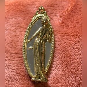 1980s Art Deco Style Lady Looking in Mirror Brooch
